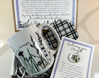 You Are Strong Wildflower Mug Gift Set – Encouragement & Strength Gift, Mental Health, Cancer, Divorce, Grief Support