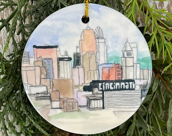 Cincinnati Christmas Ornament, Cincinnati gift, Queen City, Cincy Christmas, Downtown Cincinnati ornament, Cincinnati skyline