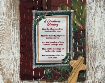 Christmas Blessing Quilt Square - Christmas Gift, Christian Encouragement, Faith Gift, Christmas Holiday Keepsake, Upcycled Quilt