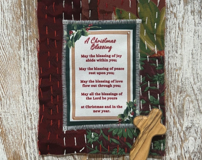 Christmas Blessing Quilt Square - Christmas Gift, Christian Encouragement, Faith Gift, Christmas Holiday Keepsake, Upcycled Quilt