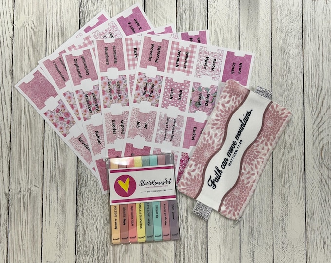 Pink Bible Journaling Accessories - Bible Tabs, Highlighters, Pouch with Strap, Bible Study Kit, Faith Planner and Scripture Craft Supplies