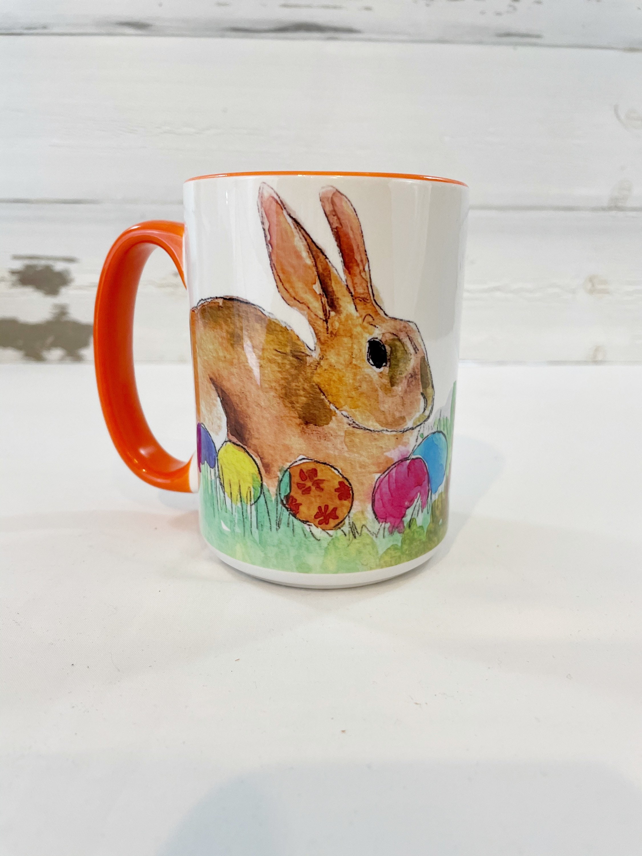 Easter Bunny 15oz mugBunny and Eggs painted mug Spring mug Etsy