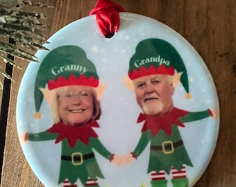 Custom Elf Couple Personalized Photo Christmas Ornament, Couples Christmas Ornament, Fun gift, Tree trimming, Holiday gift, Christmas gift