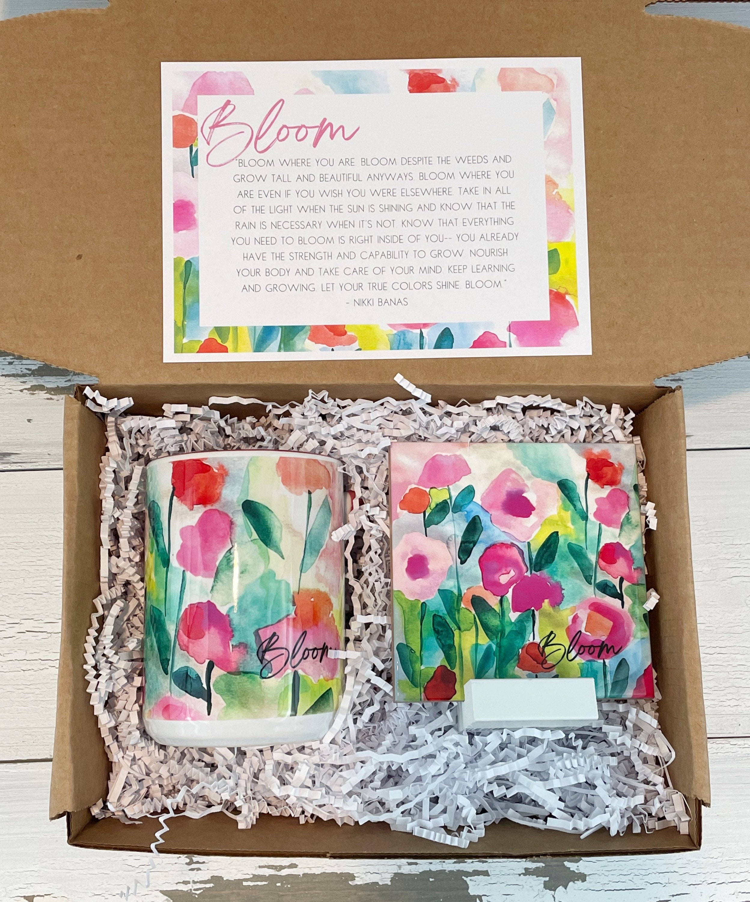 Bloom Box, Floral mug and tile gift set, Caring gift, Uplifting gift