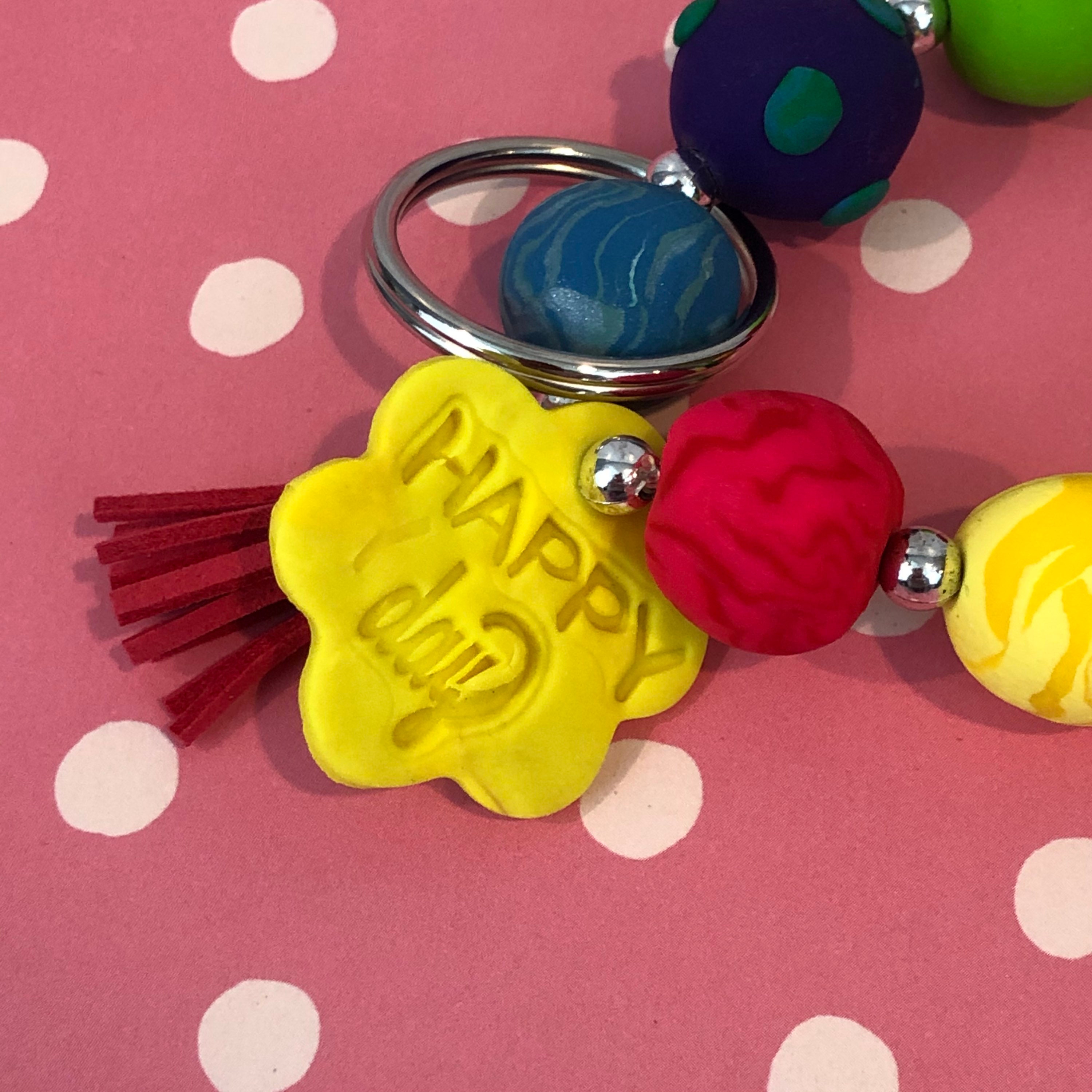 Keychain BraceletKey wristlet, clay beaded keychain, unique gift under