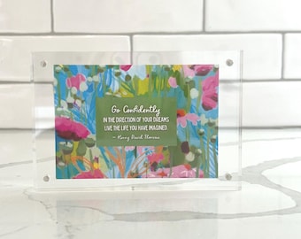 Inspirational Art Frame Set, Happy Habit Interchangeable 8 Prints with Acrylic Frame, Uplifting Quotes, Desk Decor, Positive Gift