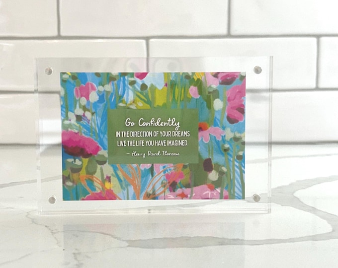 Inspirational Art Frame Set, Happy Habit Interchangeable 8 Prints with Acrylic Frame, Uplifting Quotes, Desk Decor, Positive Gift