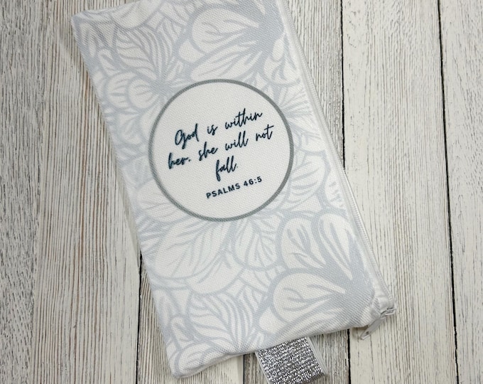 Gray Bible Zipper Pouch – Pencil Case and Marker Organizer, Scripture Inspired Travel Bag, Christian Gift, Journal Pouch, Bible Study