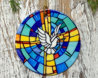 White Dove Stained Glass Inspired Christmas Ornament, Holiday gift, Religious ornament, Meaningful Christmas gift