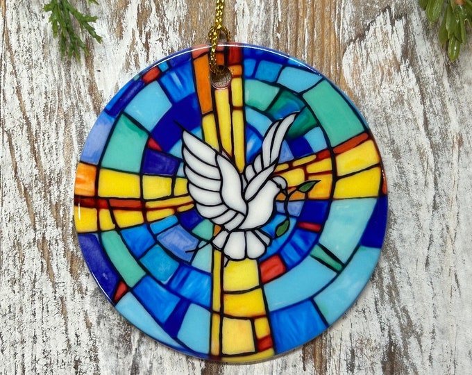 White Dove Stained Glass Inspired Christmas Ornament, Holiday gift, Religious ornament, Meaningful Christmas gift