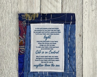 Prayer Quilt Square - Christian Encouragement, Faith Gift, Anxiety Relief, Scripture Keepsake, Spiritual Gift, Upcycled Quilt