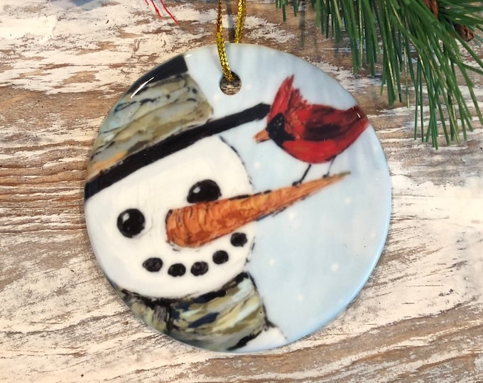 Snowman and Cardinal Christmas Ornament, Snowman Cardinal Christmas, Tree trimming, Holiday, Meaningful Christmas gift, Friendship gift