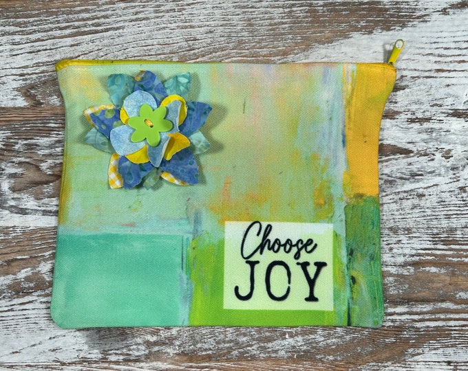 Choose Joy Happy Bag Zipper Pouch, Makeup Bag, Pencil Pouch, Uplifting Gift for Her, Birthday Gift