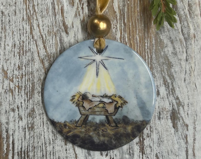 Nativity Baby Jesus Ornament, 2024 Color Trend, Jesus, Neutral, Tree trimming, Holiday gift, Religious ornament, Meaningful Christmas gift