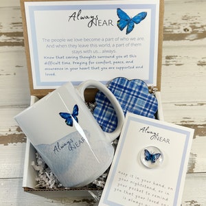 Sympathy Butterfly Always Near Mug gift set, Angelversary gift, Remembrance Gift, Condolence gift, loss of loved one gift