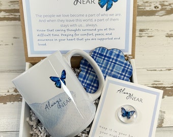 Sympathy Butterfly Always Near Mug gift set, Angelversary gift, Remembrance Gift, Condolence gift, loss of loved one gift