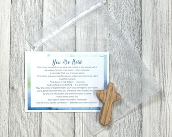 Olive Wood Comfort Cross from Jerusalem – Handheld Prayer Cross for Peace, Strength & Hospice Gift