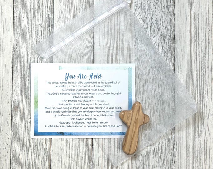 Olive Wood Comfort Cross from Jerusalem – Handheld Prayer Cross for Peace, Strength & Hospice Gift