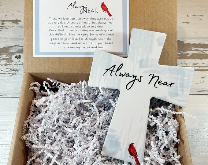 Cardinal Always Near Memorial Cross Gift Set - Sympathy, Remembrance, Condolence, Angelversary, Gift for Loss of Loved One, Bereavement Gift