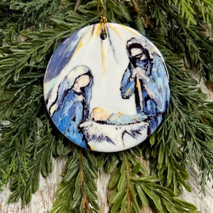 Nativity Ornament, Mary, Joseph, Jesus, Tree trimming, Holiday gift, Religious ornament, Meaningful Christmas gift