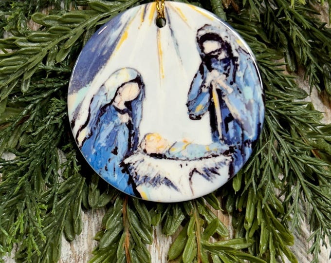 Nativity Ornament, Mary, Joseph, Jesus, Tree trimming, Holiday gift, Religious ornament, Meaningful Christmas gift