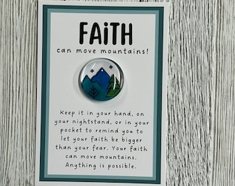 Faith Can Move Mountains Glass Gem - Pocket Token, Anxiety Gift, Get Well, Healing, Cancer Gift, Thinking of You Gift, Christian