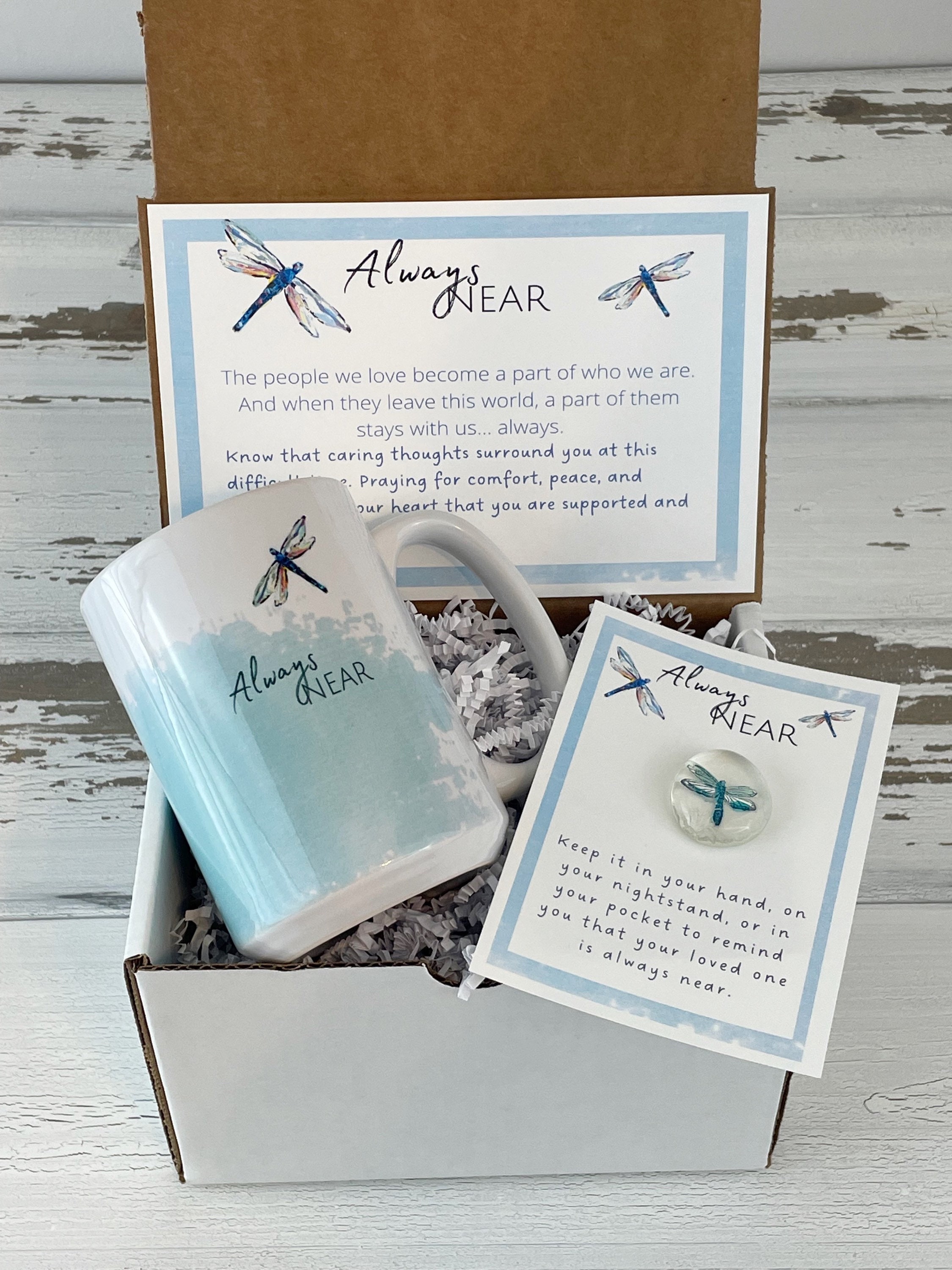 Sympathy Dragonfly Always Near Mug gift set, Angelversary gift