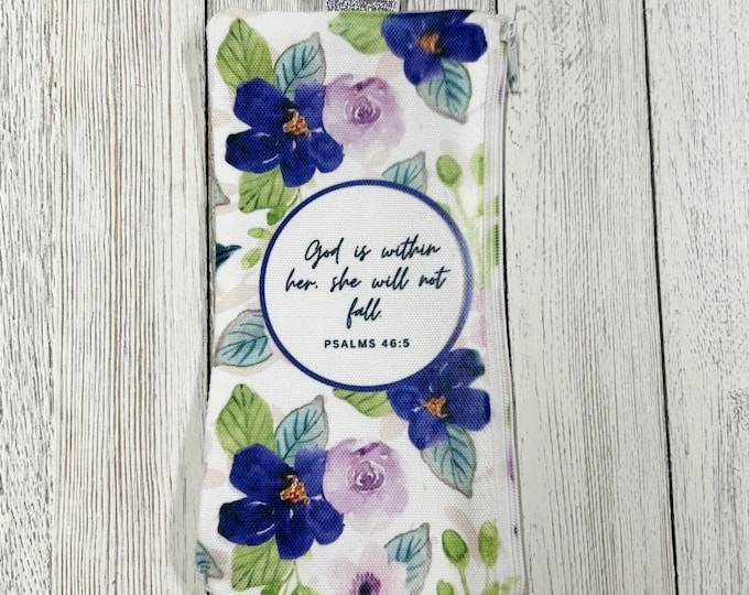 Purple Bible Zipper Pouch – Pencil Case and Marker Organizer, Scripture Inspired Travel Bag, Christian Gift, Journal Pouch, Bible Study
