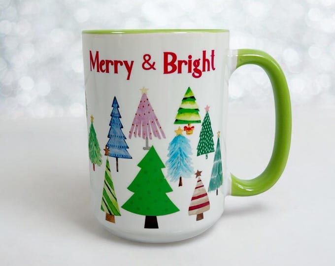 Merry & Bright Christmas Mug – Holiday Gift, Christmas Tree Gift, Holiday Gift, Happy Holiday, Teacher Gift, Friendship Gift