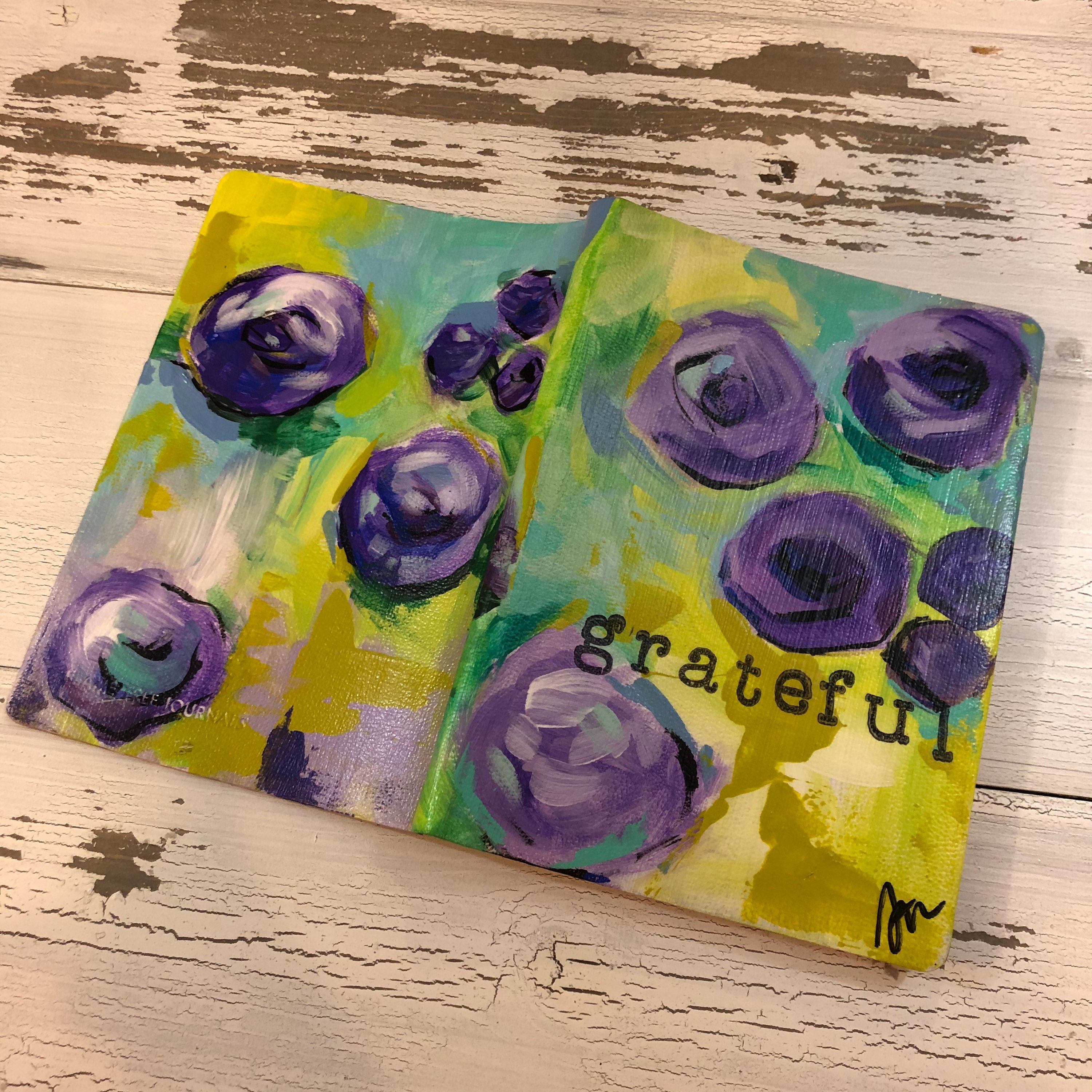 Hand Painted Journal with purple flowersJournaling/ writing/meditation