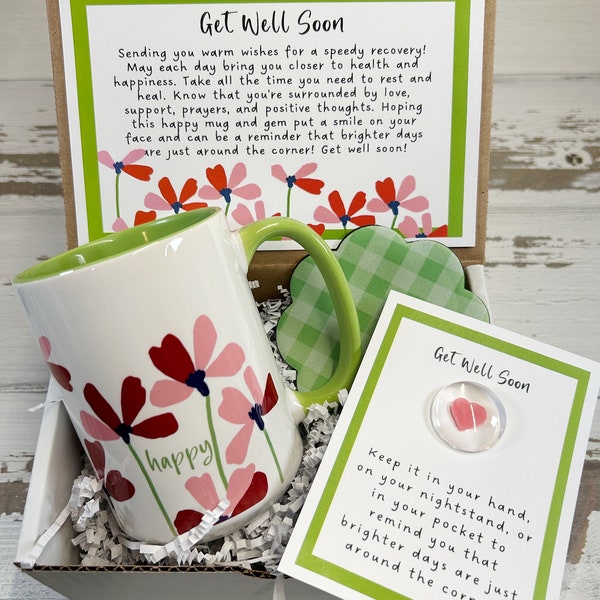 Get Well Soon Gift Box, Mug, coaster and pocket token Gift Set, Surgery Gift, Hospital Gift, Cancer Gift, Recovery Gift