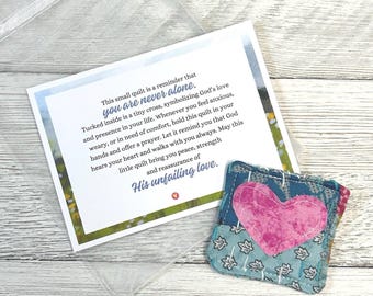 You Are Never Alone Little Pocket Quilt Square - Christian Anxiety Relief Gift, Spiritual Comfort Token, Faith Encouragement, Scripture