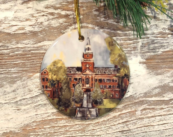 McMicken Hall Round Ceramic Christmas Ornament, University of Cincinnati ornament, Holiday gift