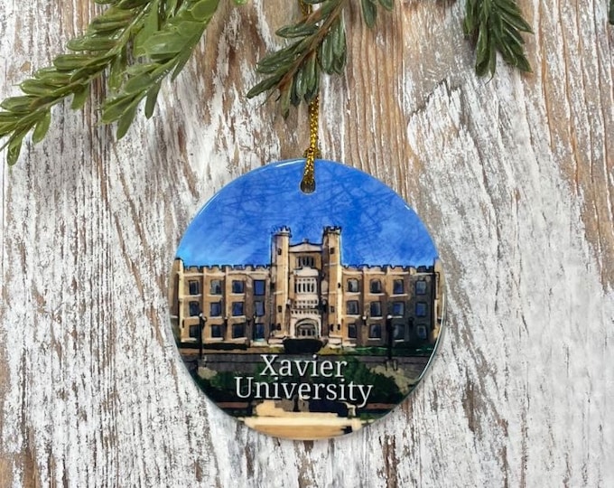 Xavier University Ceramic Christmas Ornament, Musketeers, Collage Student gift, Xavier Alumni gift, ornament, Holiday gift,