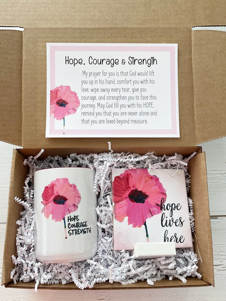 Hope Courage & Strength Box Flower Tile and Mug Gift Set Etsy