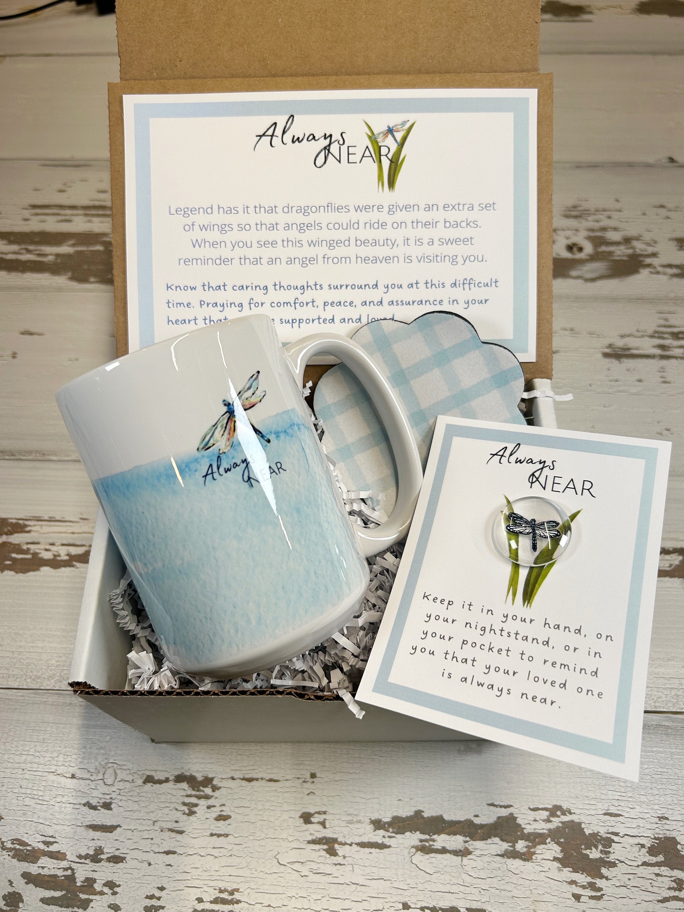 Sympathy Dragonfly Always Near Mug gift set, Angelversary gift