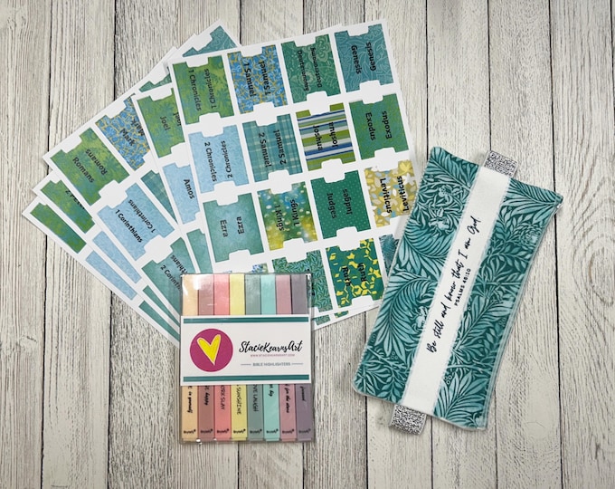 Teal Bible Journaling Accessories - Bible Tabs, Highlighters, Pouch with Strap, Bible Study Kit, Faith Planner and Scripture Craft Supplies
