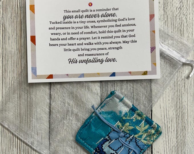 You Are Never Alone Little Pocket Quilt Square - Christian Anxiety Relief Gift, Spiritual Comfort Token, Faith Encouragement, Scripture