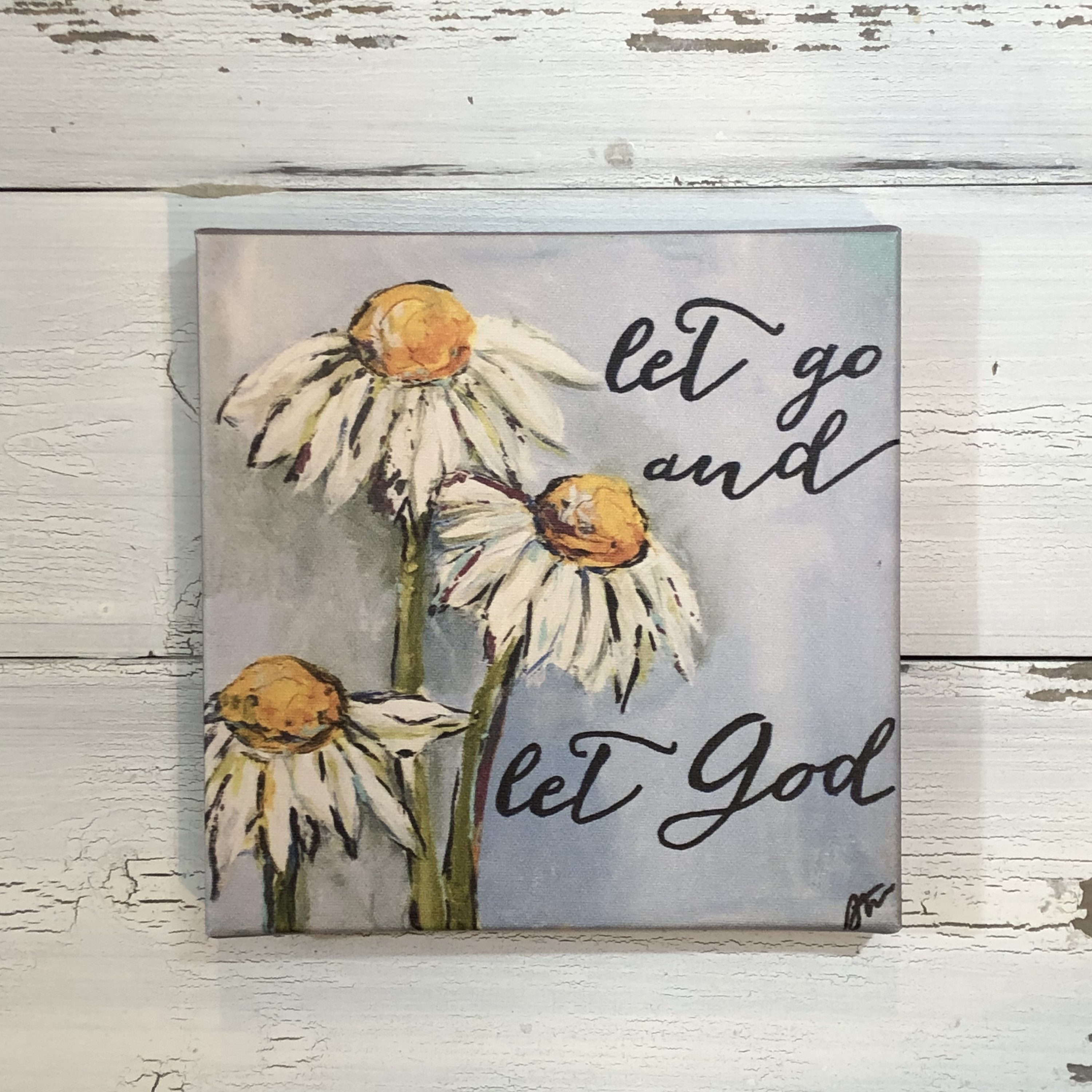 Let Go Let God with daisies canvas art print Uplifting thoughful gift