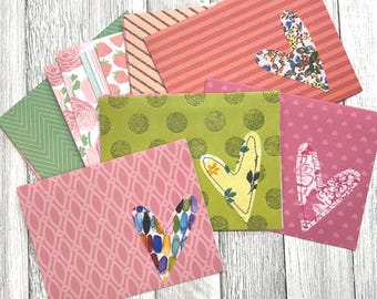 Handmade Heart Greeting Cards- Sewn Heart on Scrapbook Paper, Blank inside for any Occasion