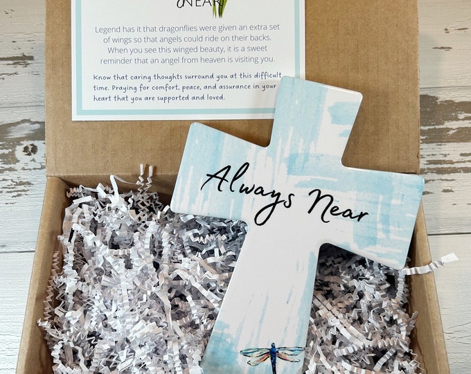 Always Near Dragonfly Memorial Cross Gift Set - Sympathy, Remembrance, Condolence, Angelversary, Gift for Loss of Loved One, Bereavement