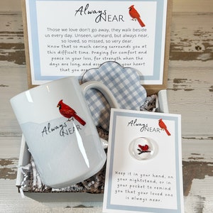 Sympathy Cardinal Always Near Mug gift set, Angelversary gift, Remembrance Gift, Condolence gift, loss of loved one gift