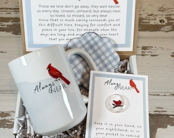 Sympathy Cardinal Always Near Mug gift set, Angelversary gift, Remembrance Gift, Condolence gift, loss of loved one gift