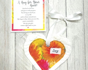 A Hug for Your Heart – Joy Gift | Handmade Fabric Heart Ornament | Encouragement Gift | Thinking of You Gift