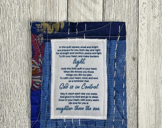 Prayer Quilt Square - Christian Encouragement, Faith Gift, Anxiety Relief, Scripture Keepsake, Spiritual Gift, Upcycled Quilt