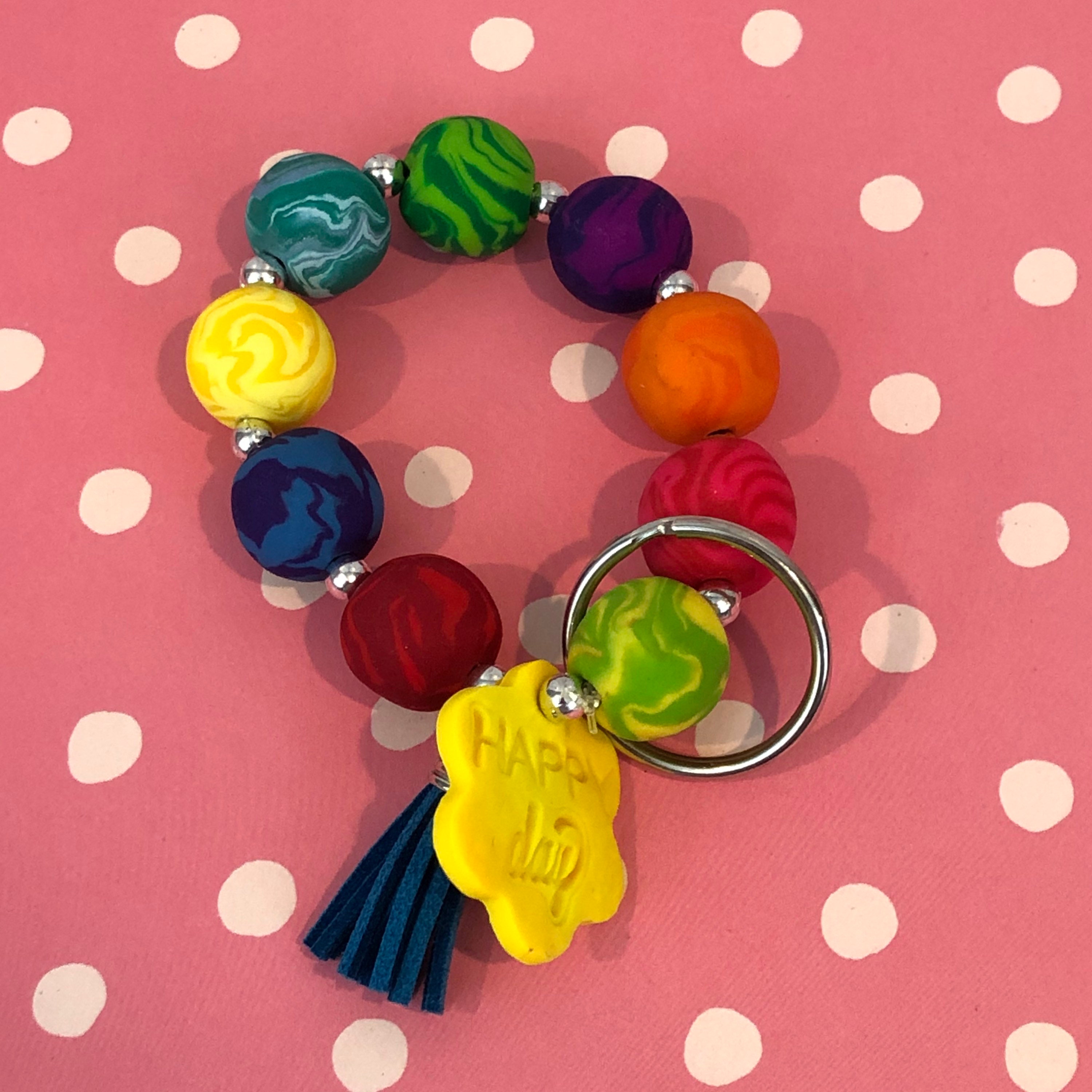 Keychain BraceletKey wristlet, clay beaded keychain, unique gift under