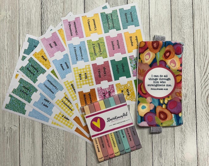 Bible Journaling Accessories - Bible Tabs, Highlighters, Pouch with Strap, Bible Study Kit, Faith Planner and Scripture Craft Supplies