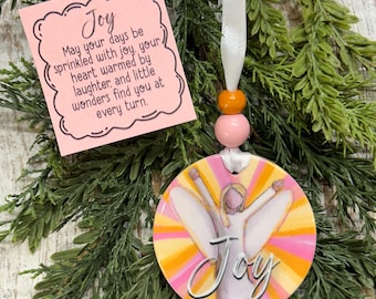 Joy Angel Ornament, Tree trimming, Holiday gift, Christmas gift, Special gift,