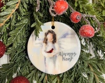 Angel and Cardinal Christmas Ornament, Bereavement gift, Loss of loved one, Tree trimming, Condolence, Remembrance, Sympathy