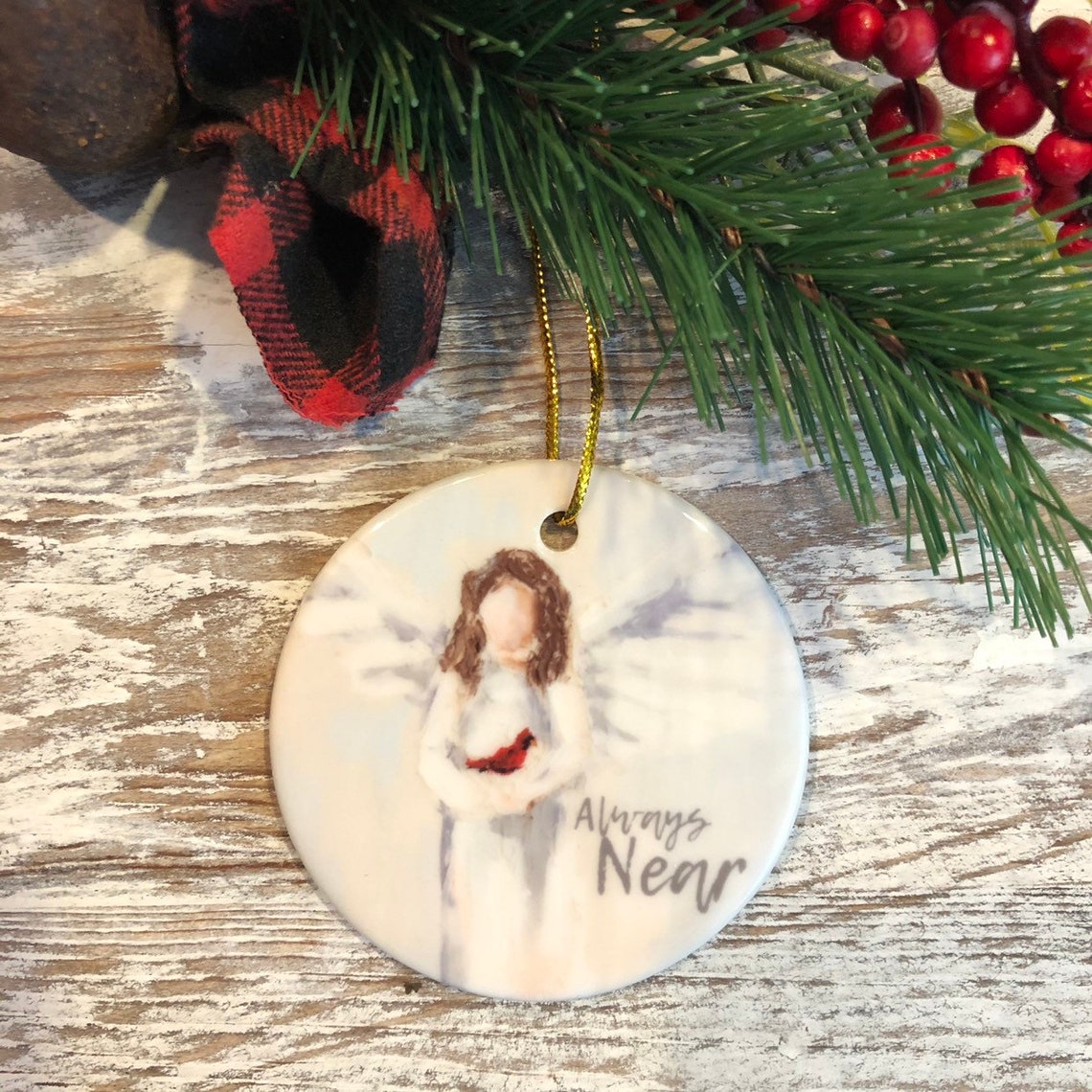 Angel and cardinal Christmas Ornament 107 Bereavement gift/ Etsy